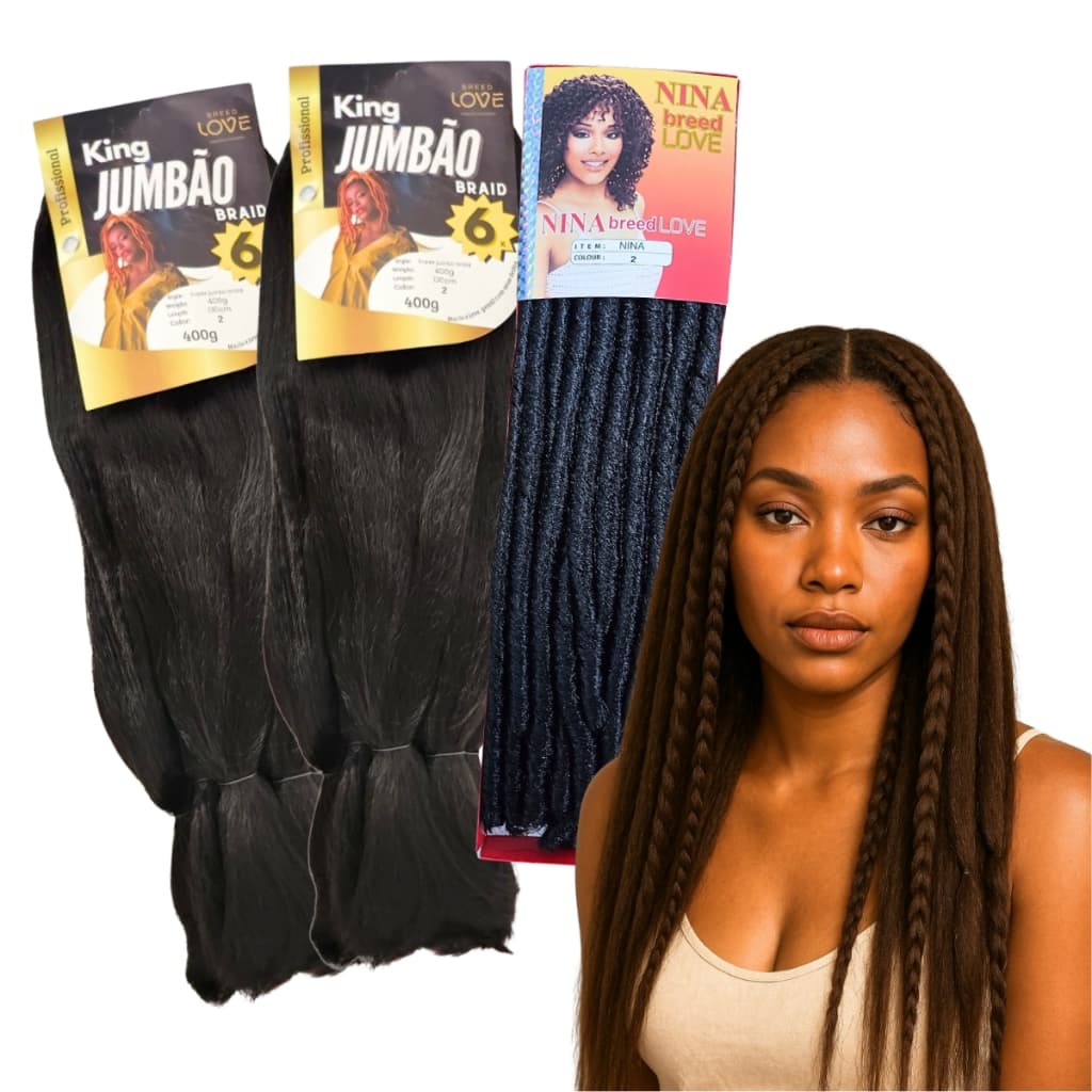 Kit com 2  King Jumbo 400g + 1 Nina Soft Dread 72g para Tranças Crochet Braids Afro