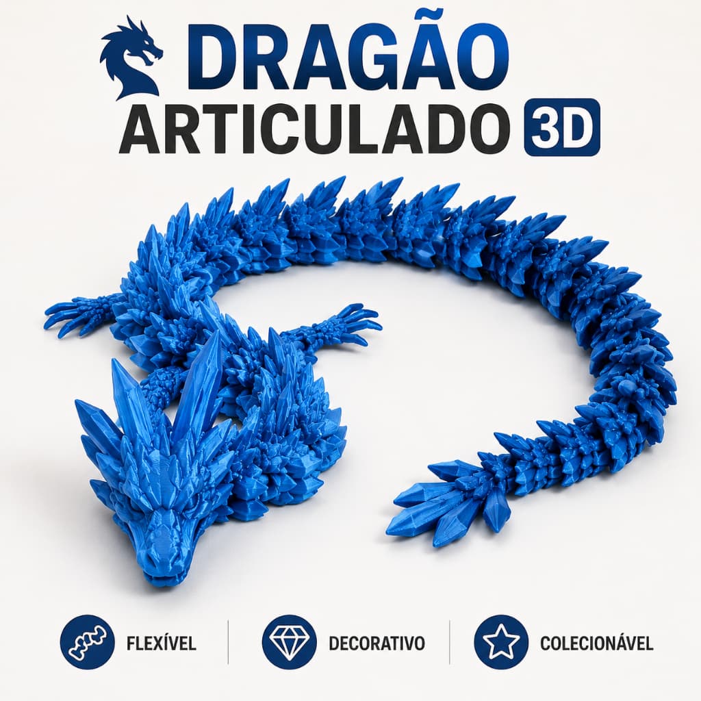 Dragão Articulado Flexível 3D | Dragão Chinês Decorativo | Fidget Toy Anti Estresse | Dragão Articulado 42 cm