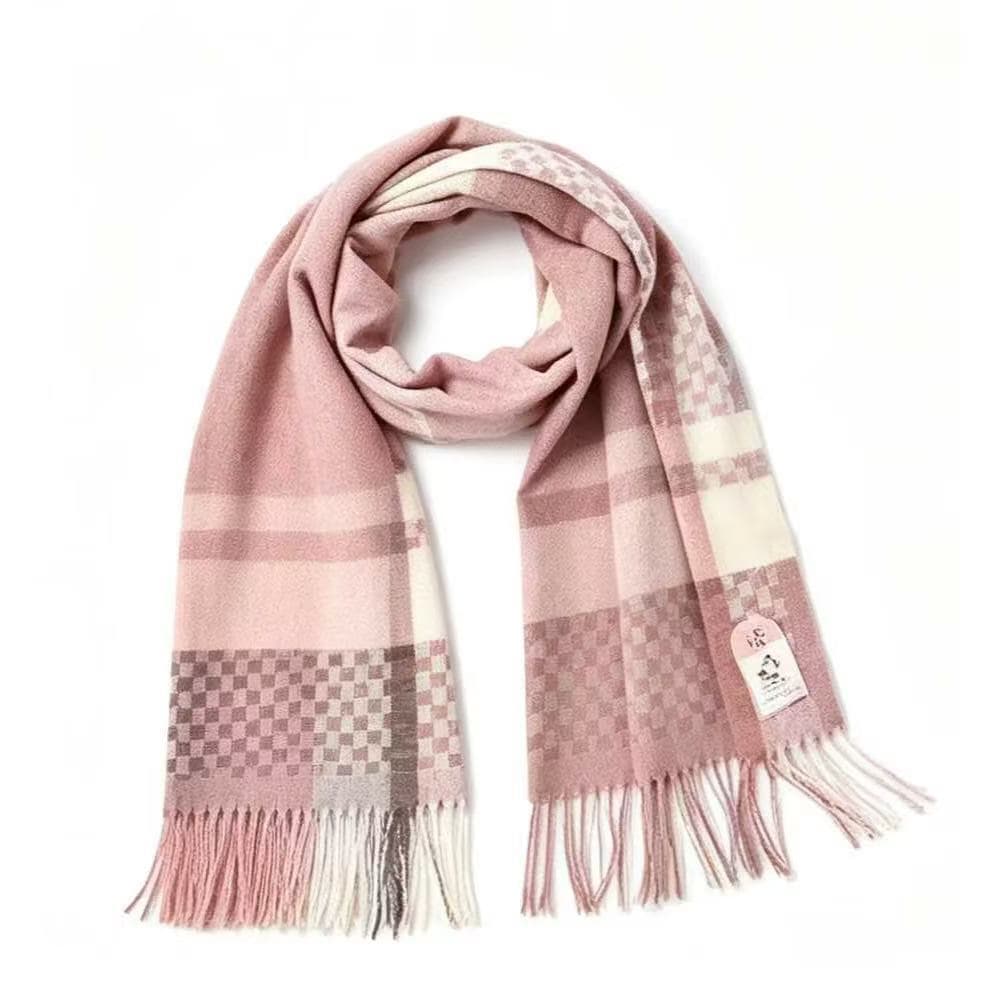 Cachecol de Inverno Feminino com Franjas, Térmico e Estiloso - Várias Cores de Xadrez