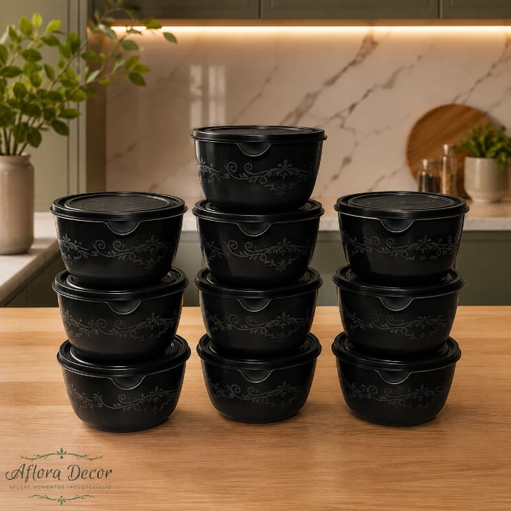 Kit Potes Bowl 1 Litro Tampa Plástico BPA Free Freezer Microondas Tigela Cozinha