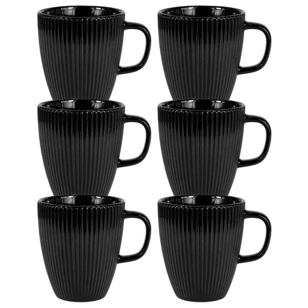 Kit 6 Canecas Caneladas Porcelana Preta 250ml Para Café Chá Leite Cappuccino Mesa Posta Cozinha Restaurante
