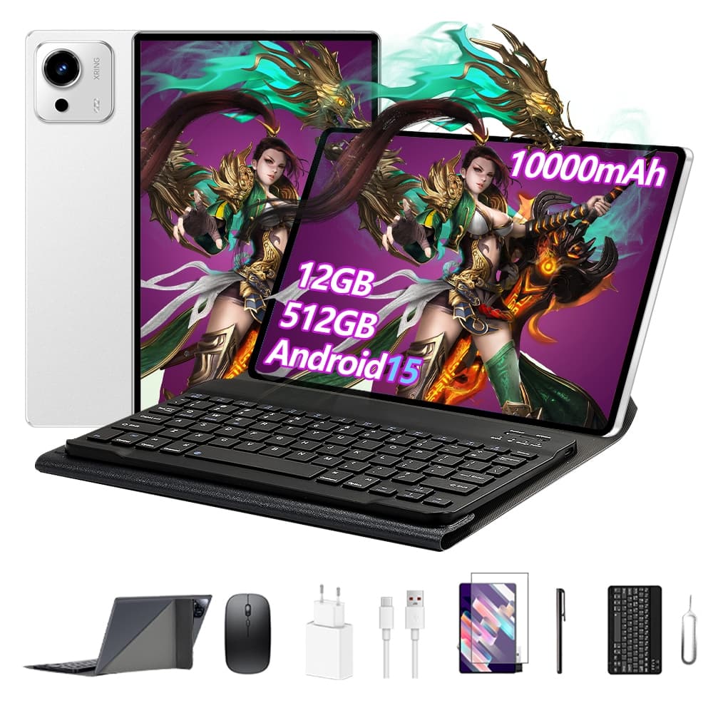 Tablet 10.1” com Teclado+Mouse 12GB RAM 512GB Android 15 Câmera 32MP Wi-Fi Bluetooth Internet 5G 10000mAh