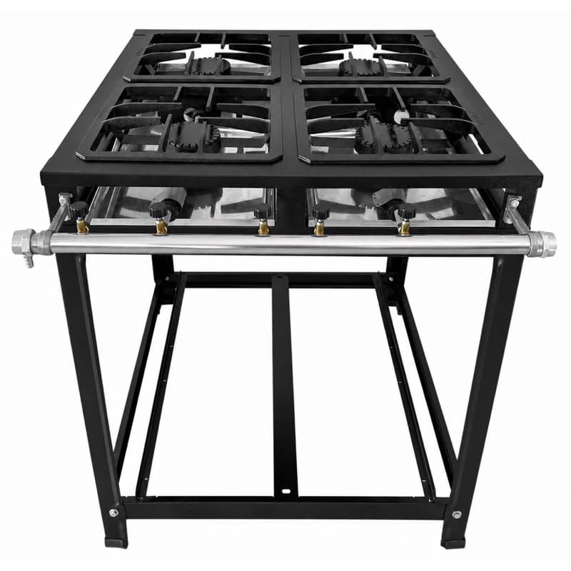 Fogão Industrial 4 Bocas Alta Pressão Cristal Aço Profissional + Mangueira e Registro SEM FORNO