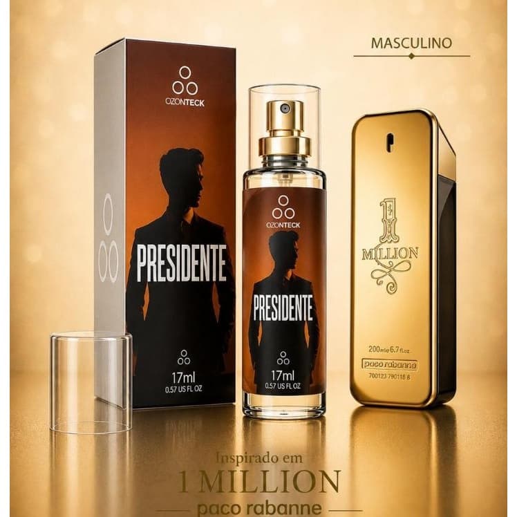 Perfume Masculino PRESIDENTE Perfume Ozonteck 17 Ml /Alta Fixação/ Família Olfativa Amadeirado Especiado