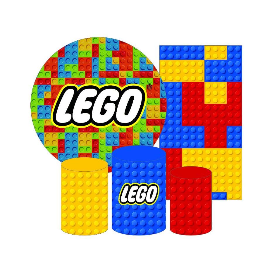 Kit Completo de Capas para Decoração Paineis Tema Lego Aniversarios, Mesversarios, Chá Revelação