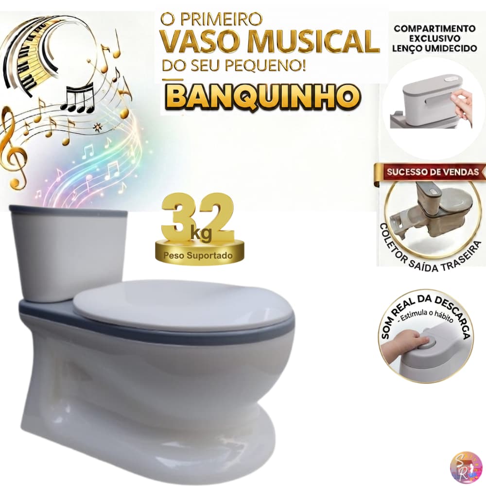 Privadinha Musical Infantil Troninho Banquinho com Som Real de Descarga até 32kg Desfralde Cinza