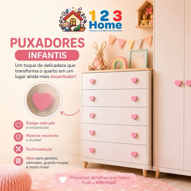Puxador Infantil – Estrela, Nuvem, Coração e Borboleta