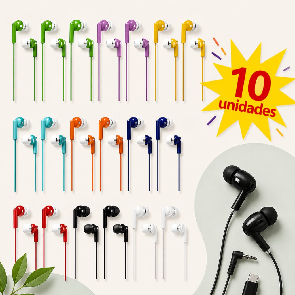 Fone de ouvido intra-auricular com fio colorido, som estéreo de alta qualidade