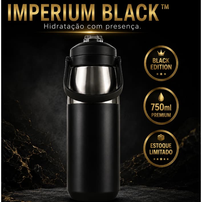IMPERIUM BLACK™ —Garrafa Termica Inox 750ml Resistência Durabilidade Design Moderno Preta