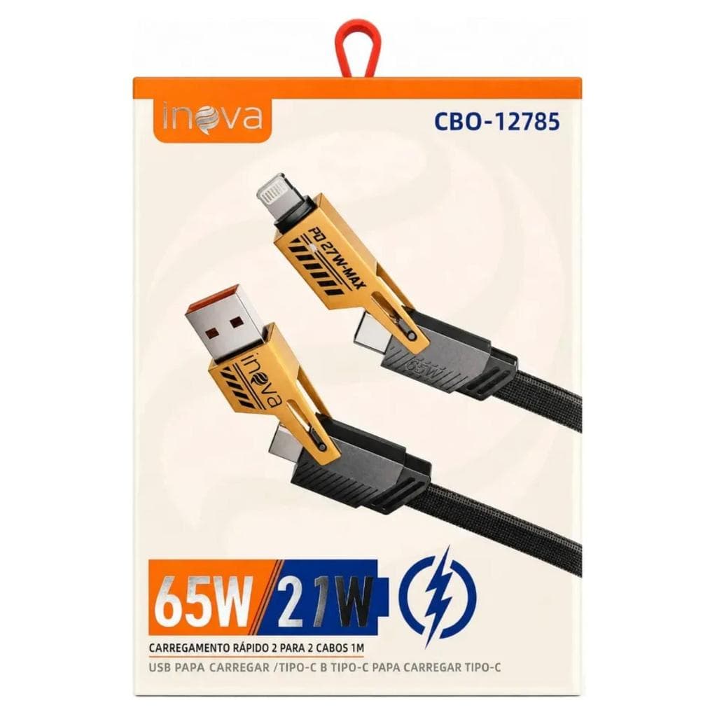 Cabo 4 em 1 Inova 65W Turbo Nylon Trançado USB Tipo C Lightning Carregamento Rápido CBO-12785 1m Top