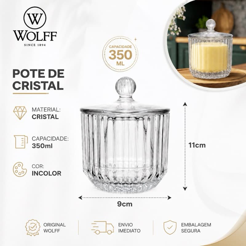 Manteigueira Francesa Vidro Cristal 350ml 11cm x 9cm Vidro Imperatriz Wolff Resistente Mesa Posta