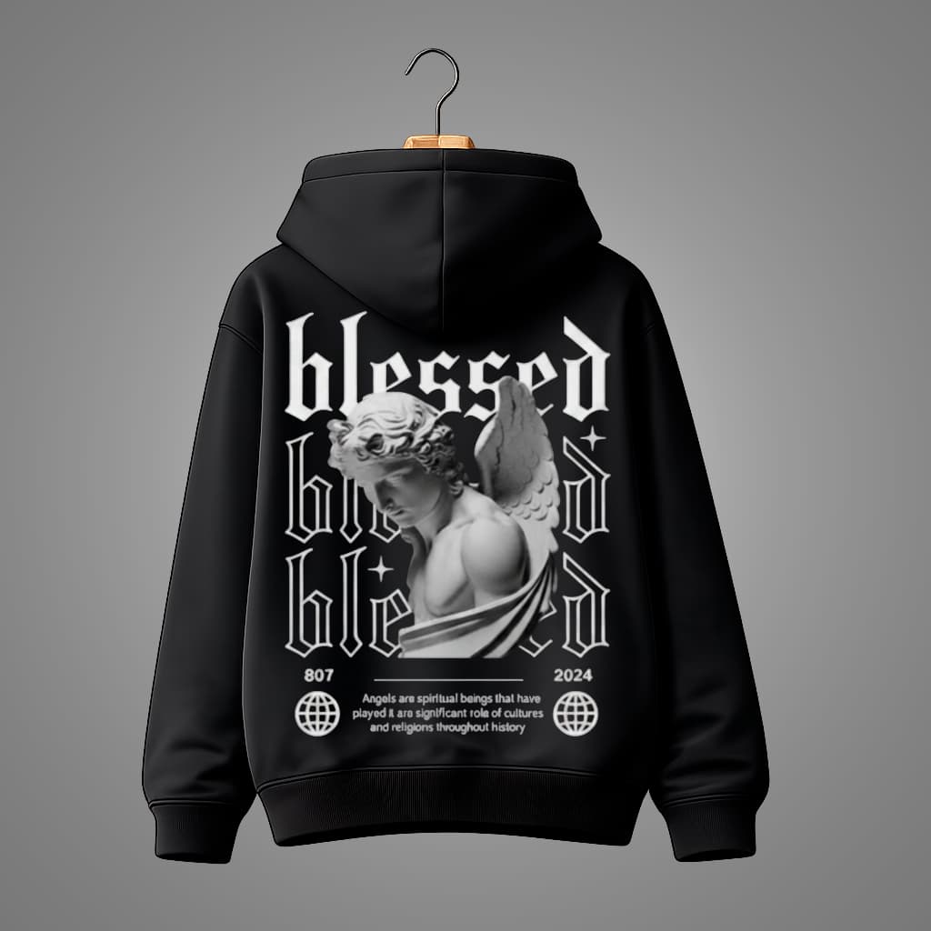 Moletom Canguru Unissex Com Capuz Respect Blessed Angel Streetwear Algodão Casual Confortável Envio Imediato - WK WORLD