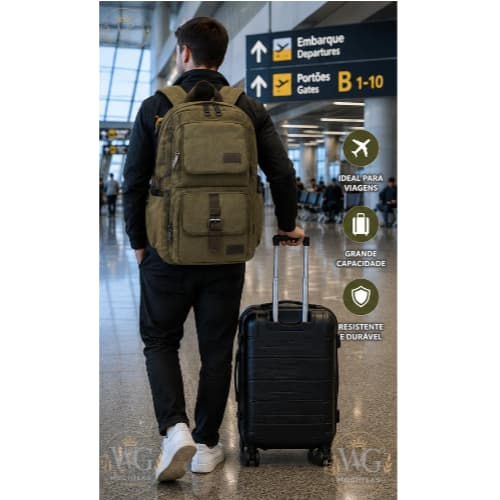 Mochila de Lona Expansível KV3001# – Grande Capacidade para Viagem e Trabalho