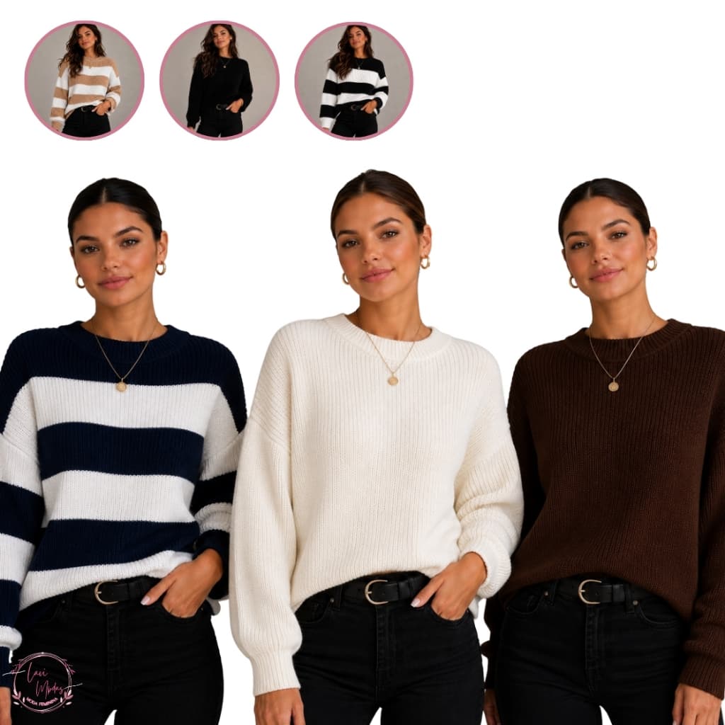 Blusa Feminina Tricot Premium Sueter de Frio Gola Redonda