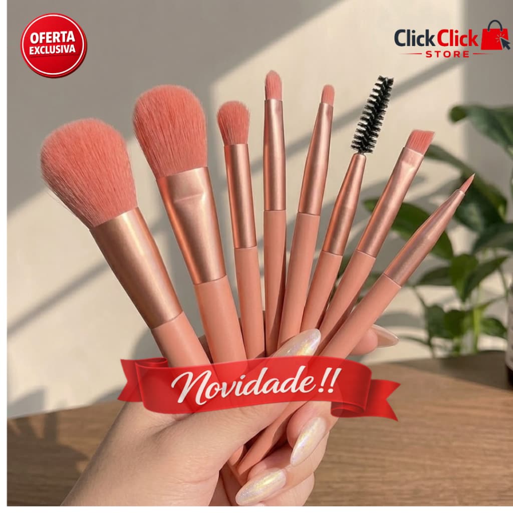 Kit de Pincéis Profissionais para Maquiagem 8 Unidades Rosa, Verde, Bege, Azul