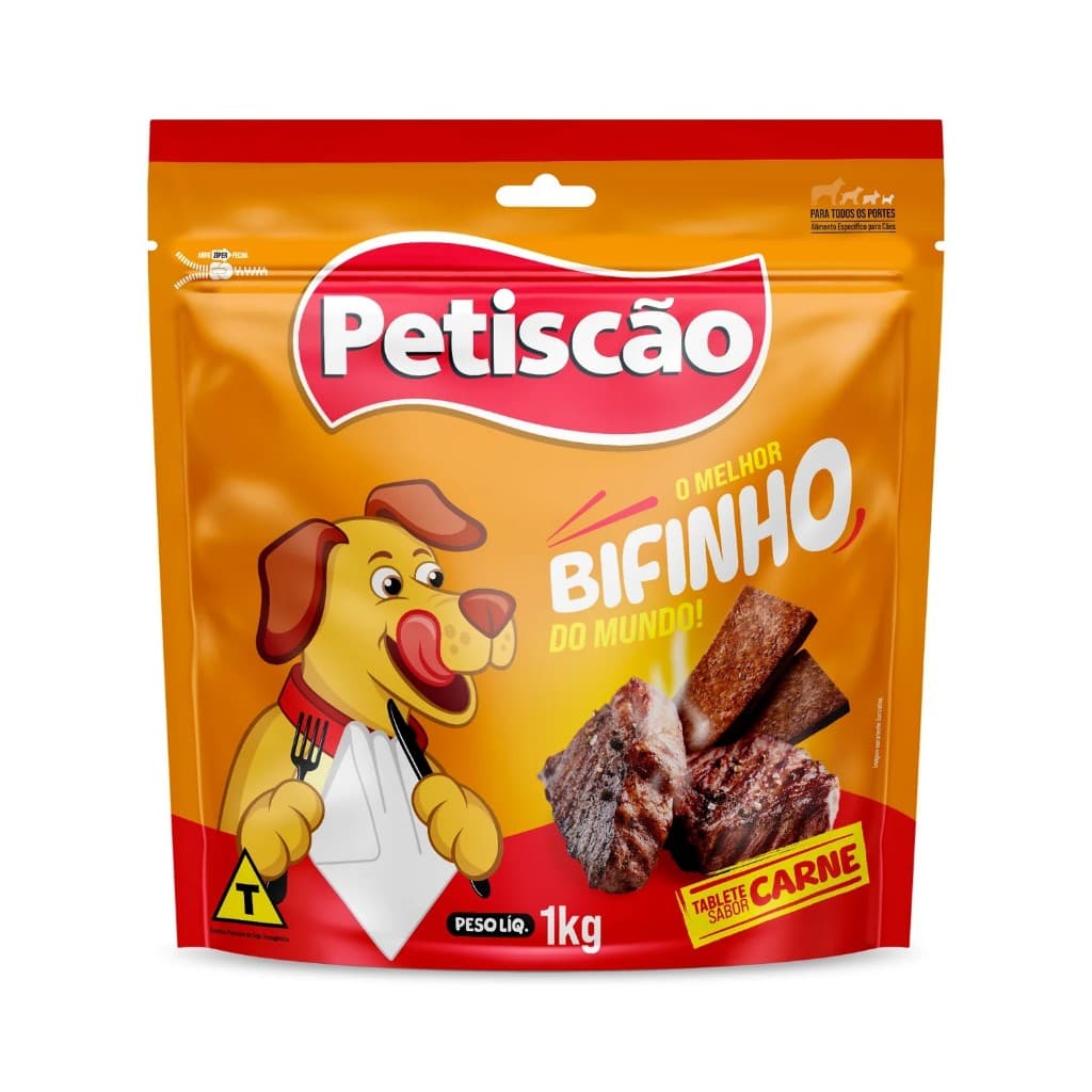 Petisco Mastigável Bifinho Petiscão para Cães sabor Carne 1 KG