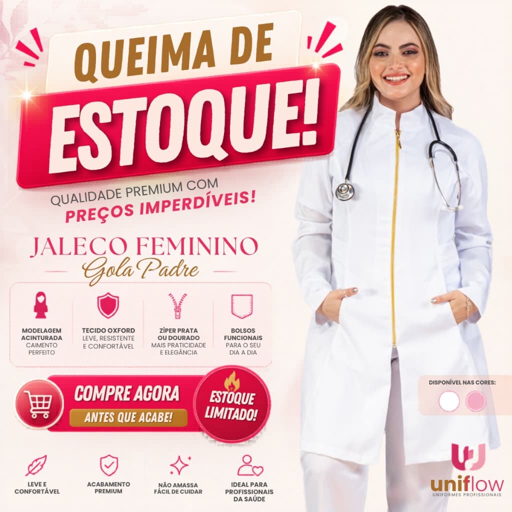 Jaleco Feminino Em Oxford, Original Gola Padre, ZÍPER PRATA OU DOURADO, Acinturado