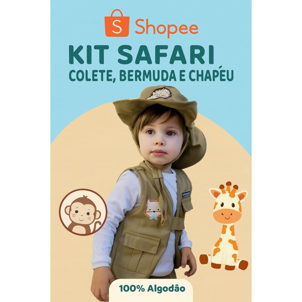 Conjunto Fantasia Safari Caçador aniversário 3bordados+nome personalizado dinossauro desbravador