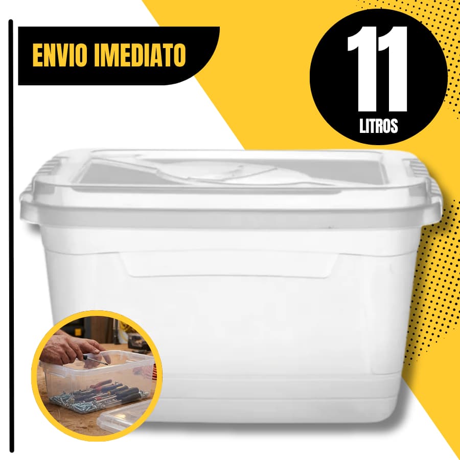 Caixa Retangular 11 Litros Transparente Com Trava Para Transporte