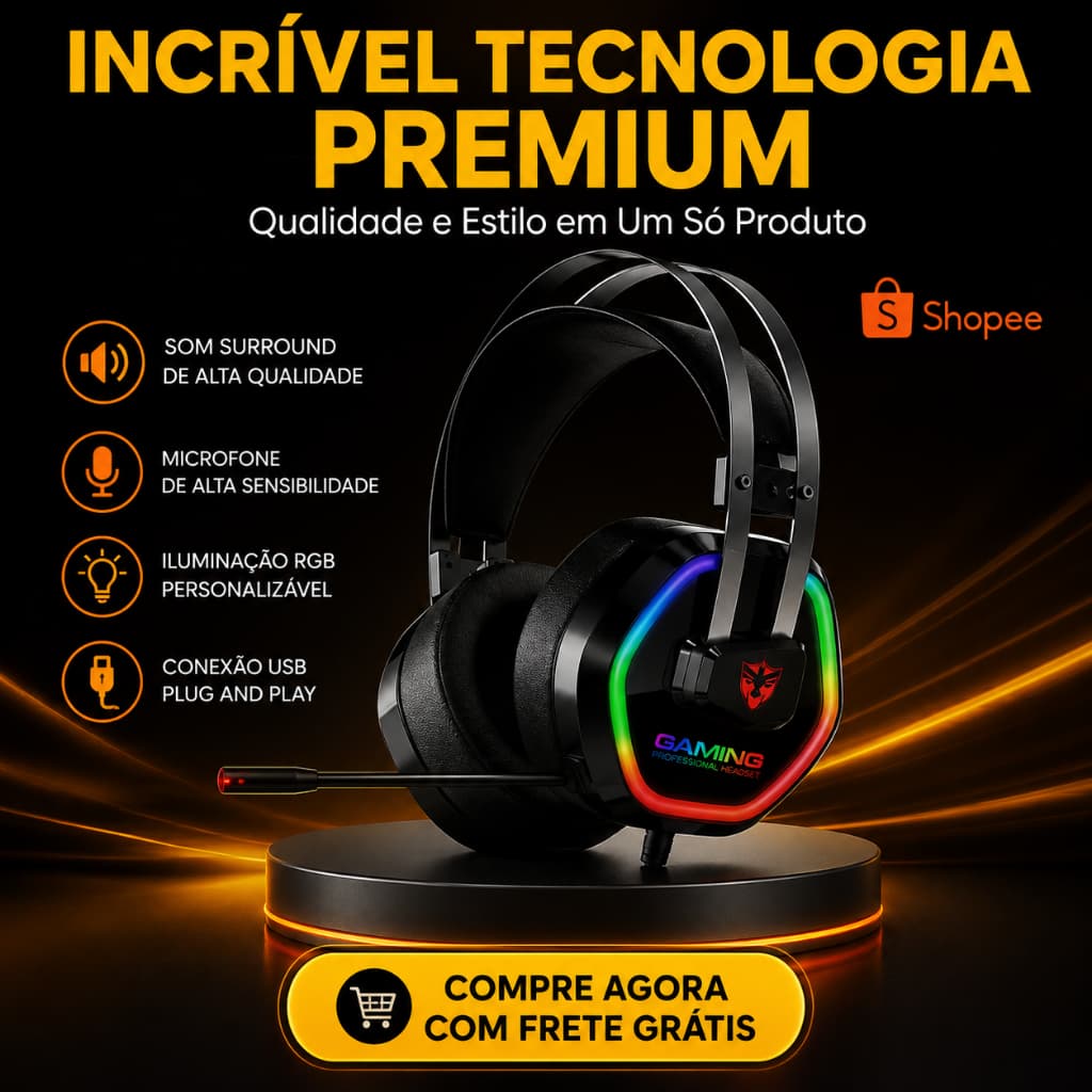 Fone de Ouvido Headset Gamer Satellite AE-305 RGB IncrÃ­vel Com Microfone Premium Setup Gamer Lindo Moderno