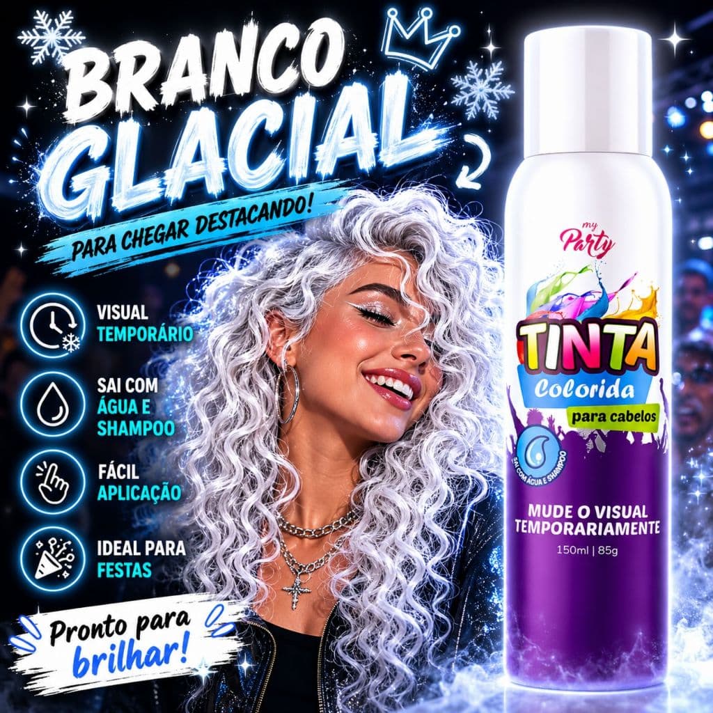 Tinta Colorida para Cabelos - Spray - Temporária - Sai com Água 150ml My Party Carnaval Várias Cores