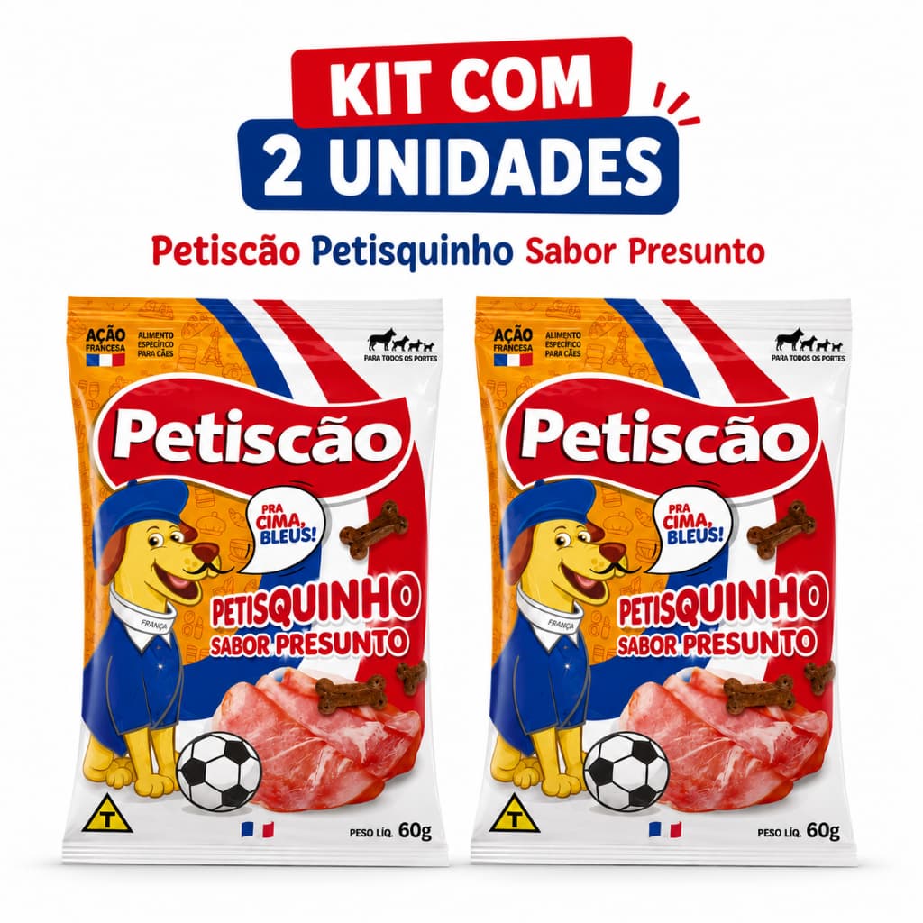 Kit 2 Petiscão Petisquinho Sabor Presunto 60g Petisco para Cães Todos Portes Bifinho Ossinho