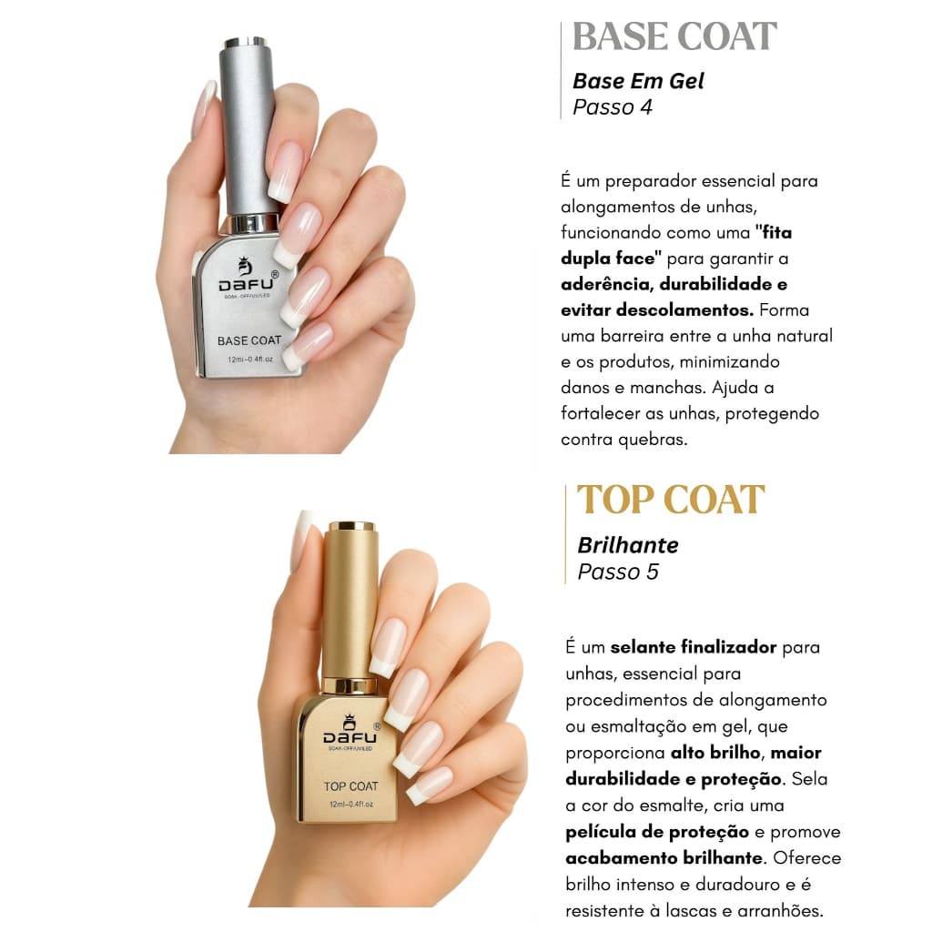 DAFU - Kit Com Base Coat + Top Coat Alto Brilho Led/Uv para Alongamento de Unhas Sem Hema & TPO