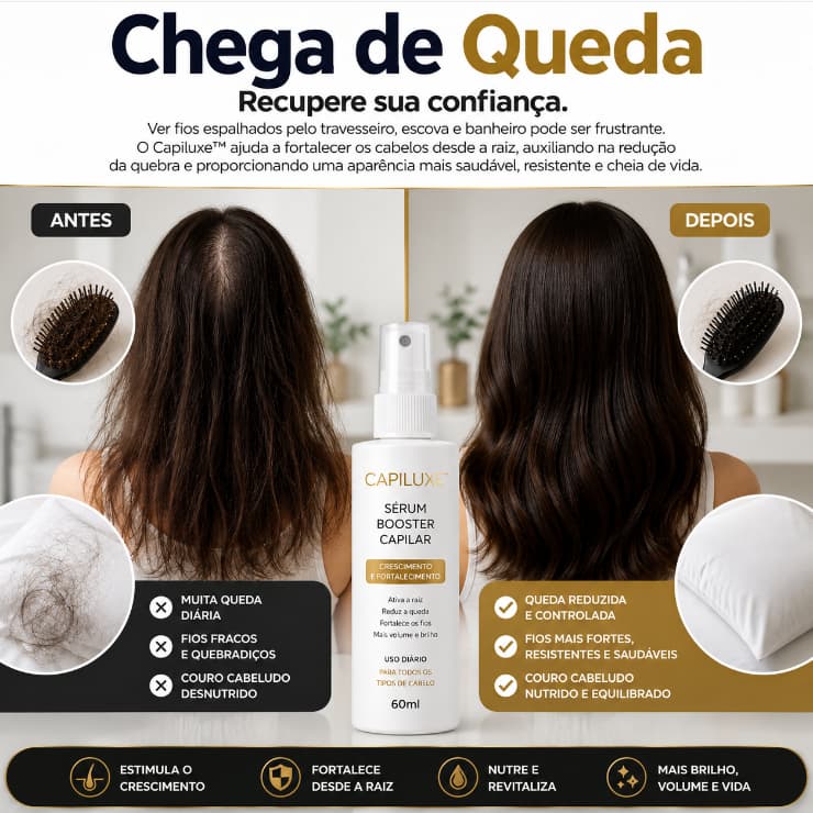 Capiluxe™ Sérum Booster Capilar Crescimento dos Fios Fortalecimento Anti Queda Ativador Folicular 60ml Tratamento Capila