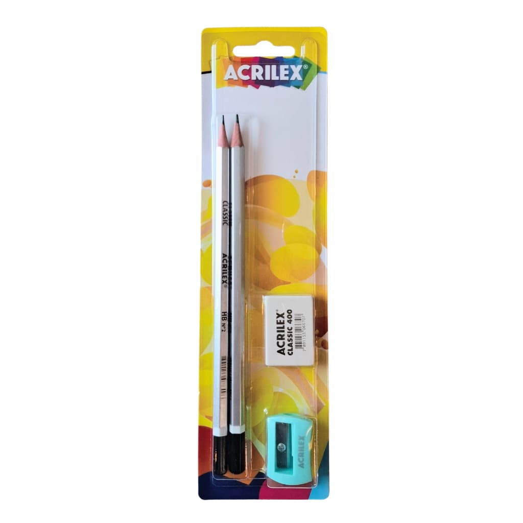 Kit Lápis Preto Classic HB Borracha Classic 400 e Apontador Cor Sortida Acrilex Material Resistente