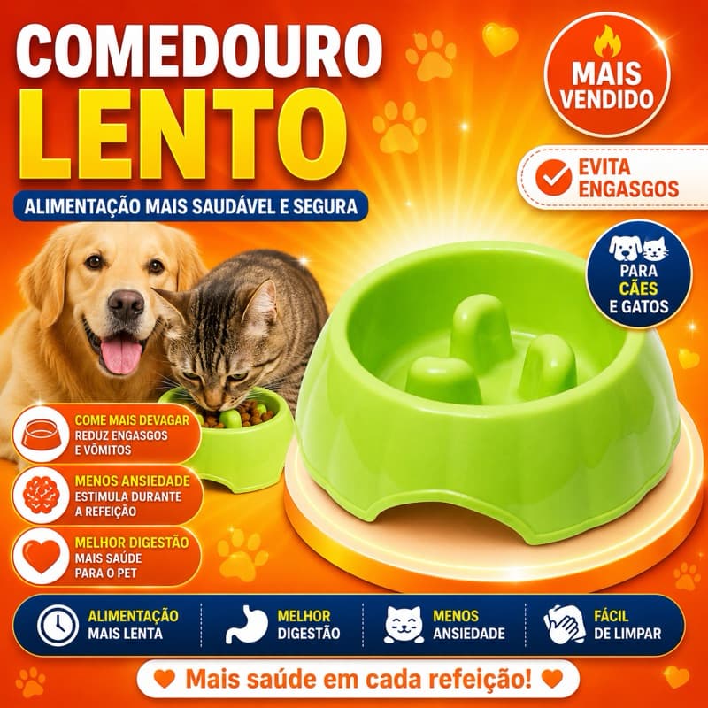 Comedouro Inteligente G para Pets 14cm | Tigela Anti Ansiedade Anti Engasgo Cães e Gatos - Comedouro lento