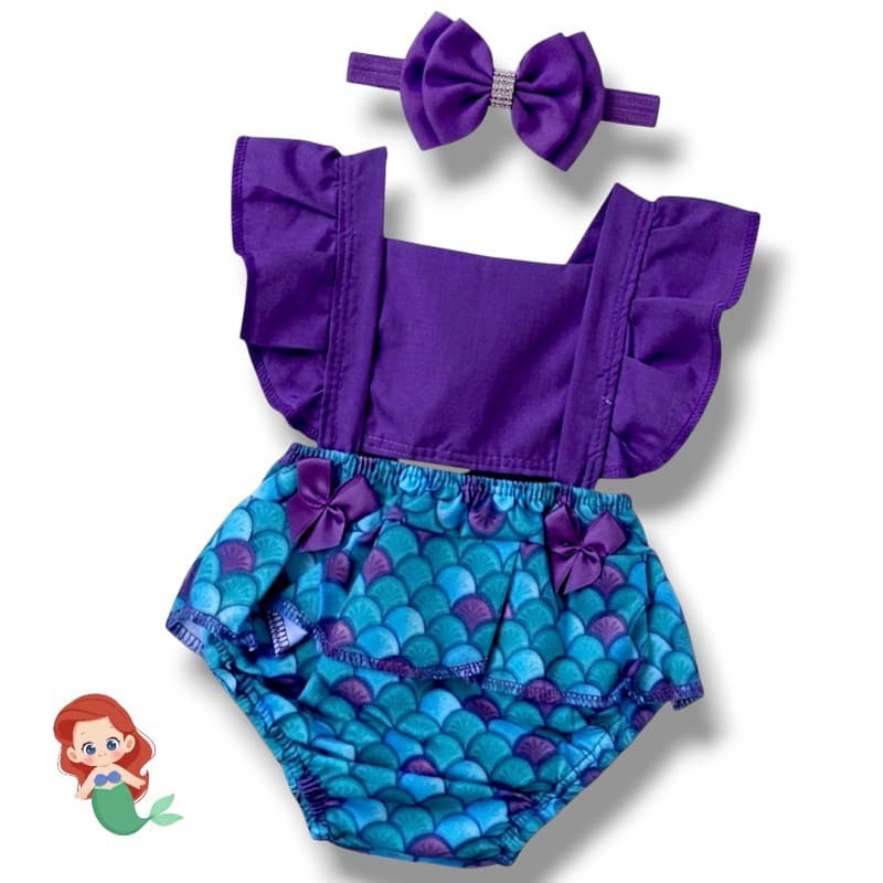 Romper Jardineira Body tematico sereia melhores temas meninas + Laço