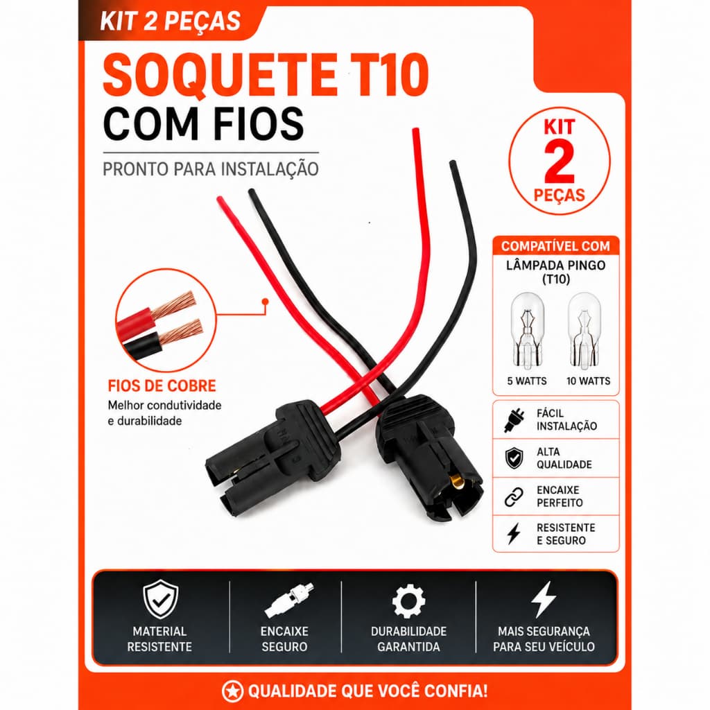 Kit 2 chicotes soquete conector Lâmpada Pingo T10 Farolete Luz de Posição pingao lampada 2 fios