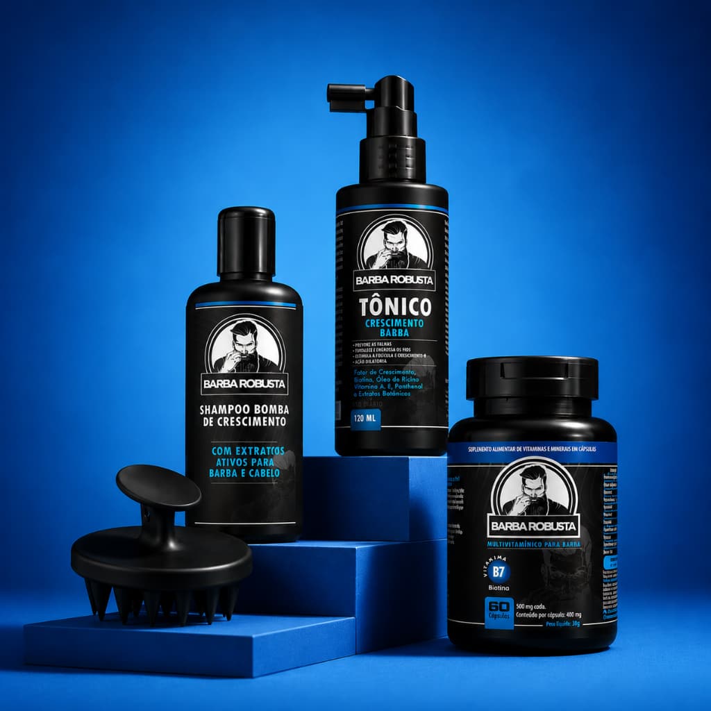 Kit Para Crescimento Barba Robusta Massageador Estimulador Barba