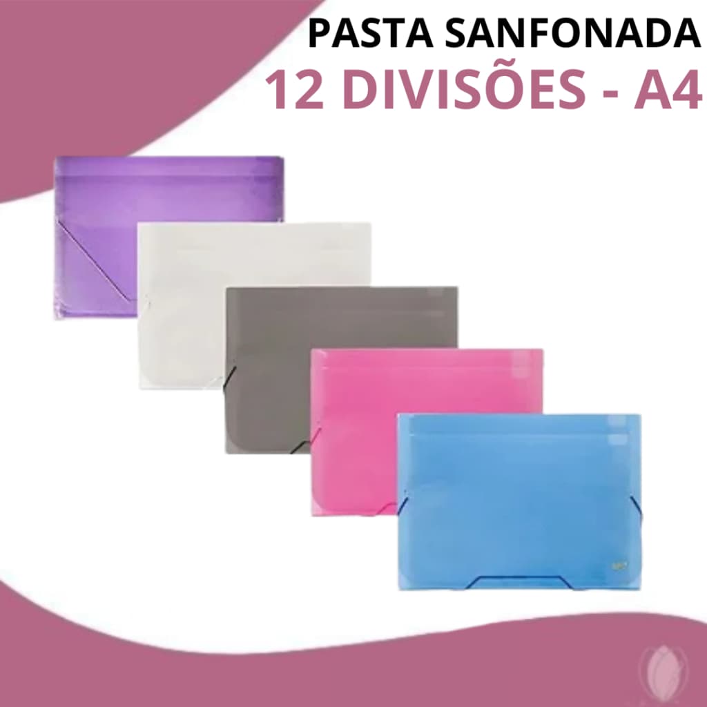 Pasta Sanfonada A4 com 12 Divisórias Organização Escolar e Escritório