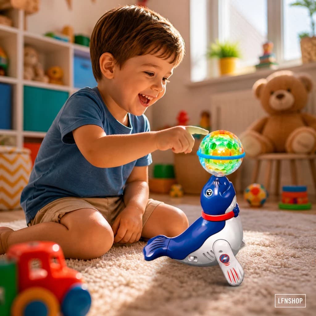 Leão Marinho Dançarino Brinquedo Luz Música Rotação 360° Menina Menino