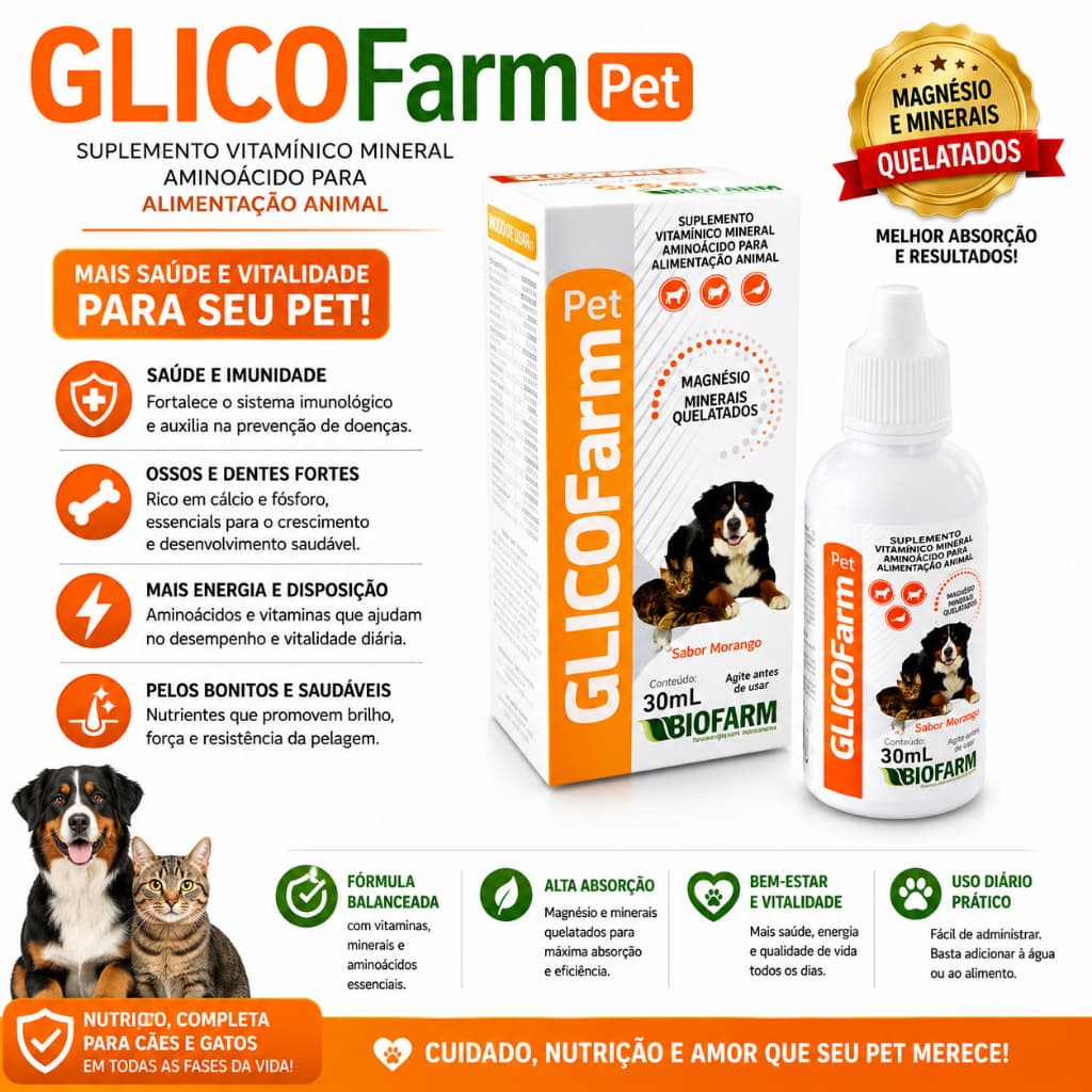 Suplemento Vitamínico  Glicofarm Pet para Cães e Gatos 30 ml