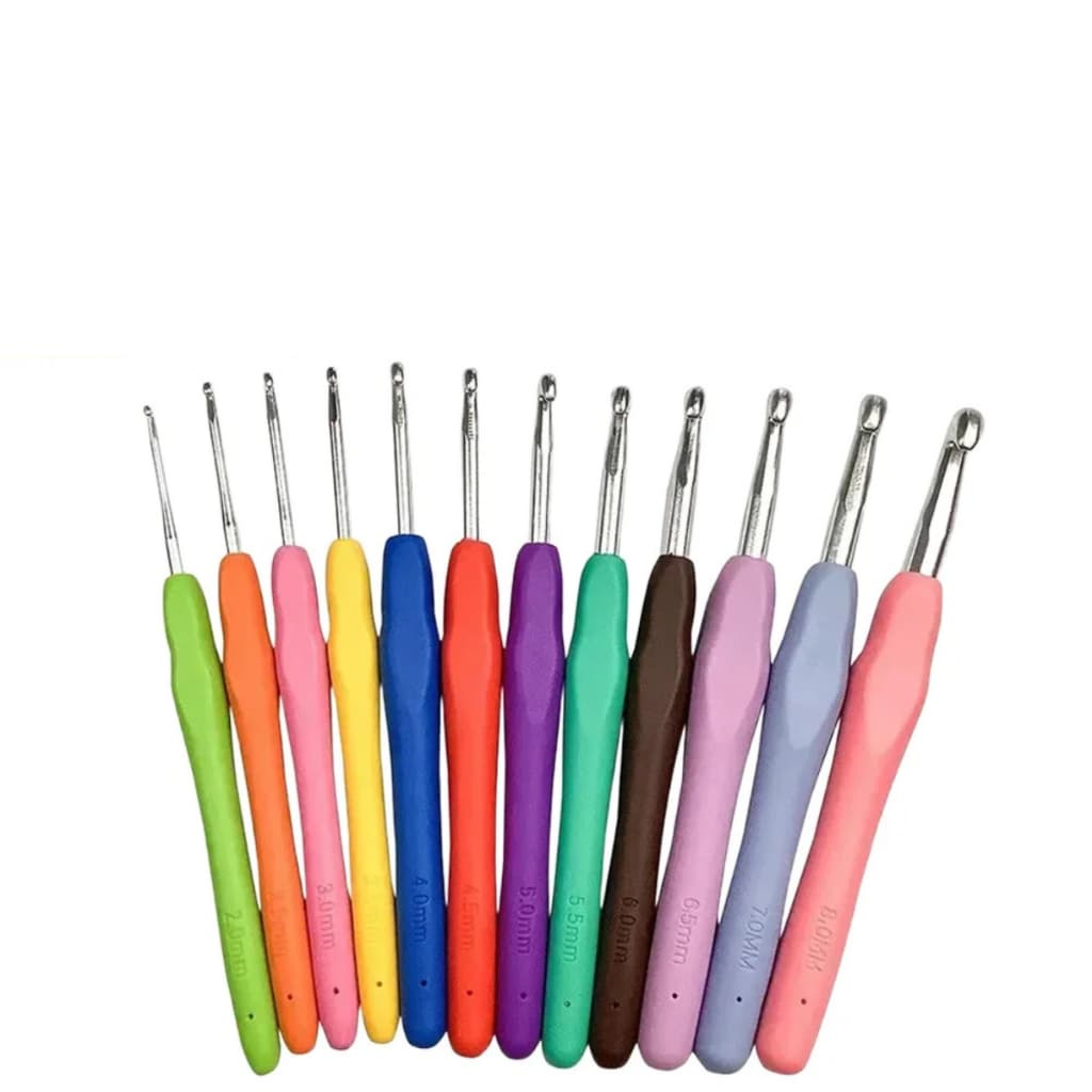 Kit Com 12 Agulhas Croche Cabo Emborrachado Com Tamanho Diferentes Costura Acessórios Soft