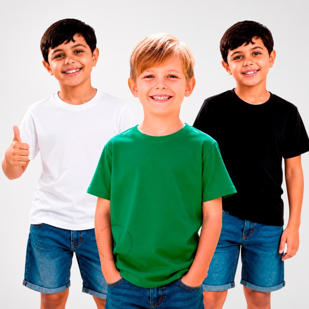 Kit 3 Camisetas Infantil Lisa Menino Menina Algodão Básica Cor Sortido Unissex Manga Curta 6 ao 14