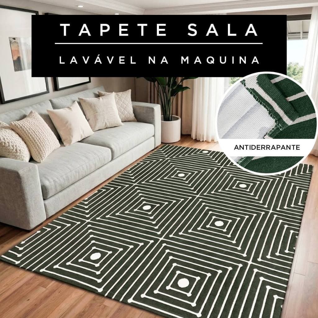 Tapete Sala Quarto Antiderrapante 3,00m x 1,50m Lavável em Máquina Algodão Modelo Domus Várias Cores