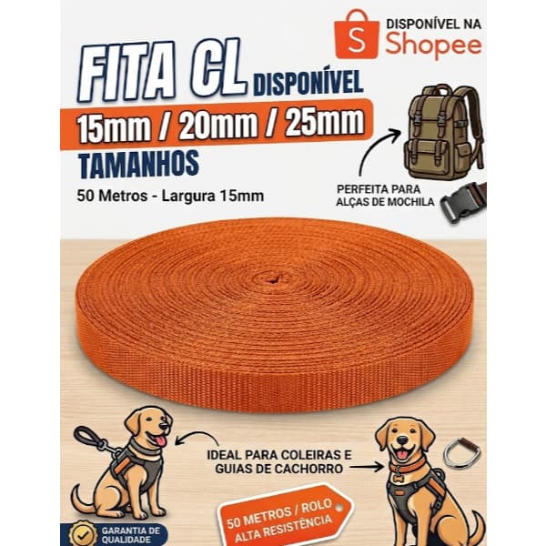 Fita CL Alta Resistência 15mm 20mm 25mm Rolo 50m Linha Pet/Mochila