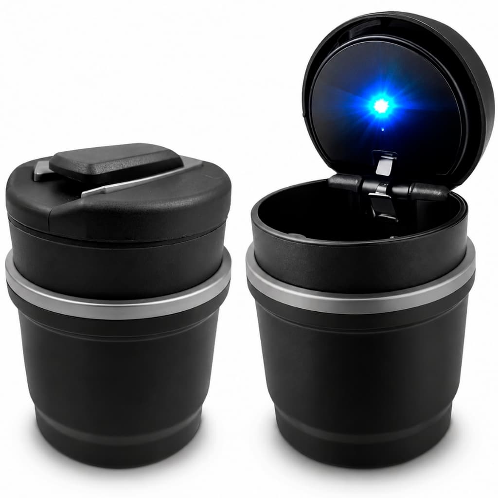 Cinzeiro portatil para carro com tampa LED anti fumaça e encaixe no porta copos