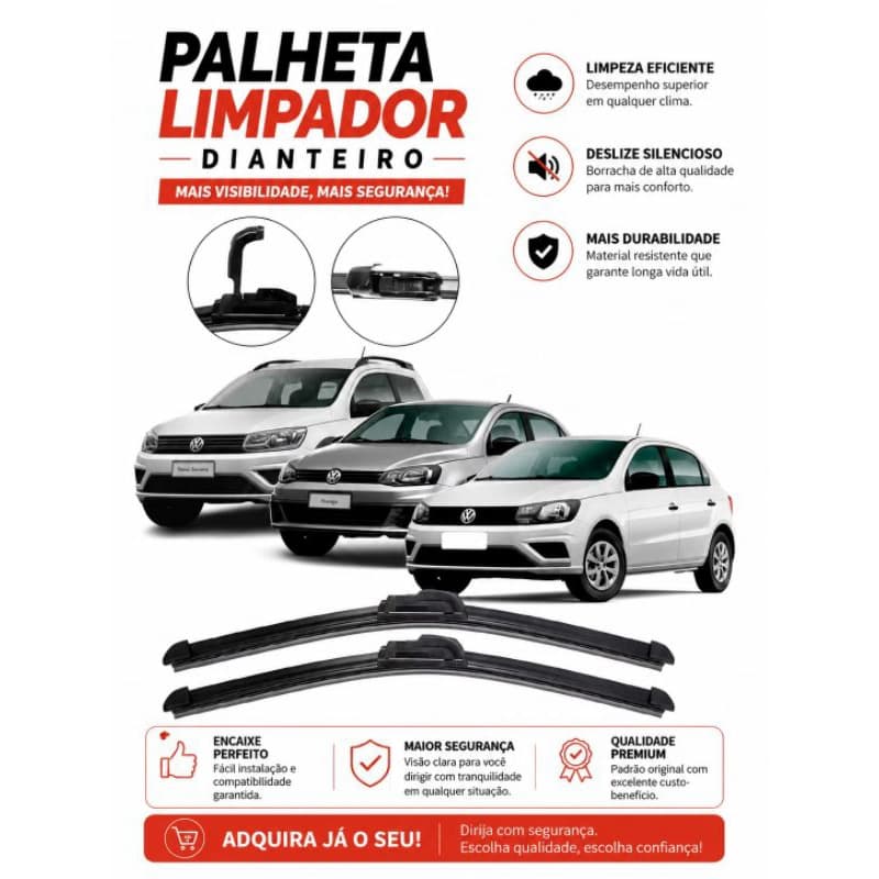 Par de Palheta de parabrisa dianteiro do Gol/Saveiro/Voyage G7 G8 2013 até 2022
