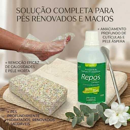 Kit Spa dos Pés Repos 150ml + Espátula 222 + 10 Botinhas + Pedra Pomes | Amolecedor de Calosidades e Cutículas