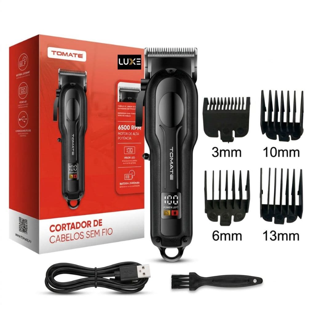 Máquina de Cortar Cabelo Profissional Sem Fio Recarregável USB Visor LED Cortador de Cabelo
