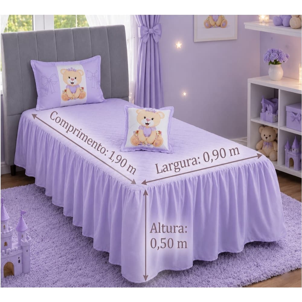 KIT COLCHA  INFANTIL URSINHA SOLTEIRO 3 PEÇAS COBRE LEITO PARA MENINA !