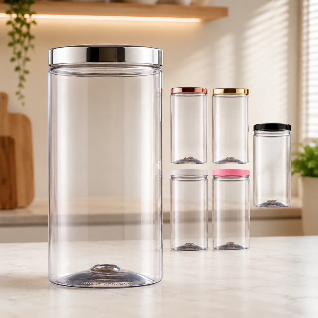 Pote Plástico Reto com Tampa de Rosca Rose Gold Cromado 1,8 LT Multiuso