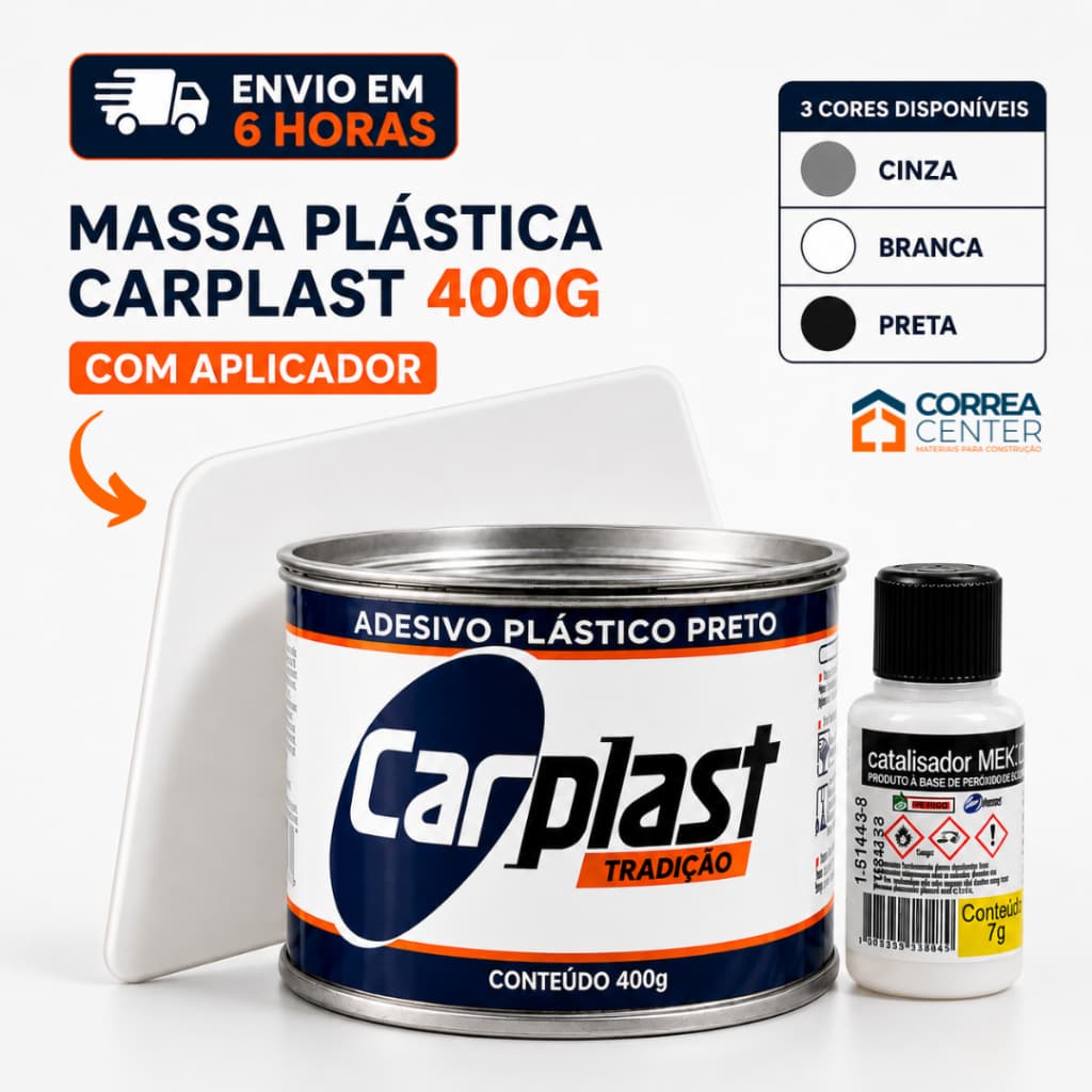 Kit Massa Plástica + Espátula Carplast 400g Catalisador Funilaria Carro Parachoque Fibra Plastica