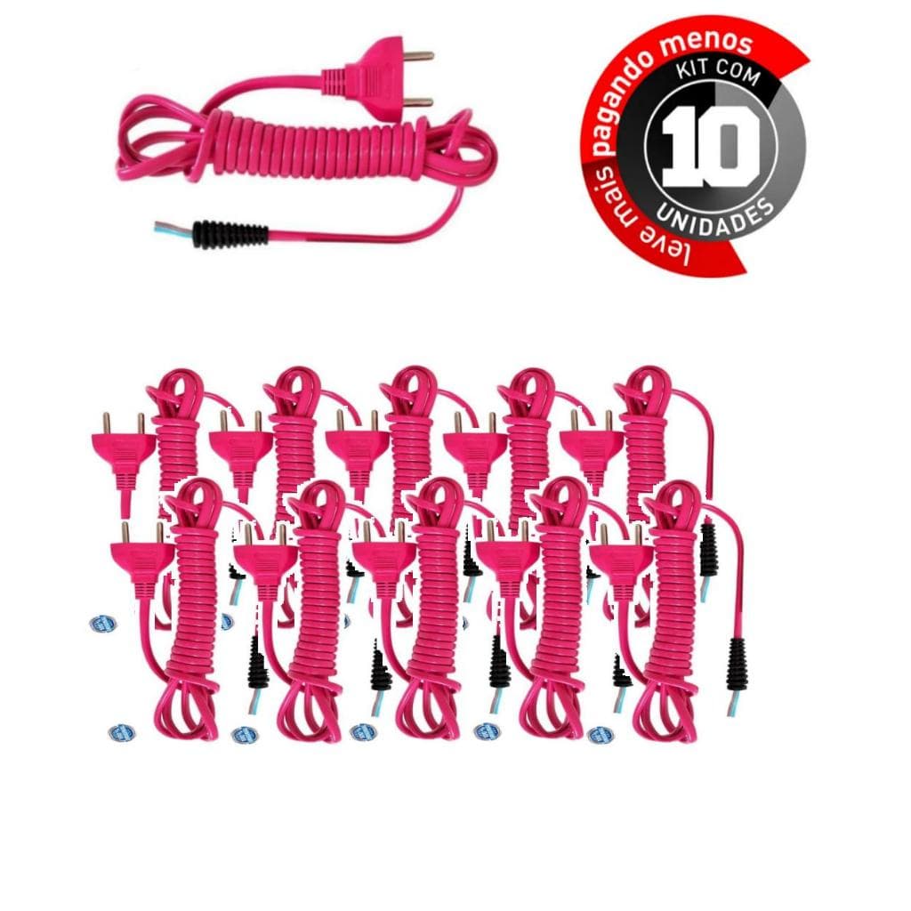 10x Cabos de energia com luva 2x0,75mm² 10A - Rosa chiclete