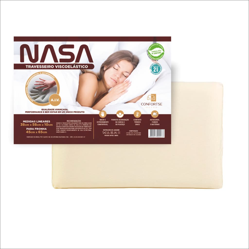 Travesseiro Viscoelástico NASA com Suporte Anatómico para Cabeça e Pescoço