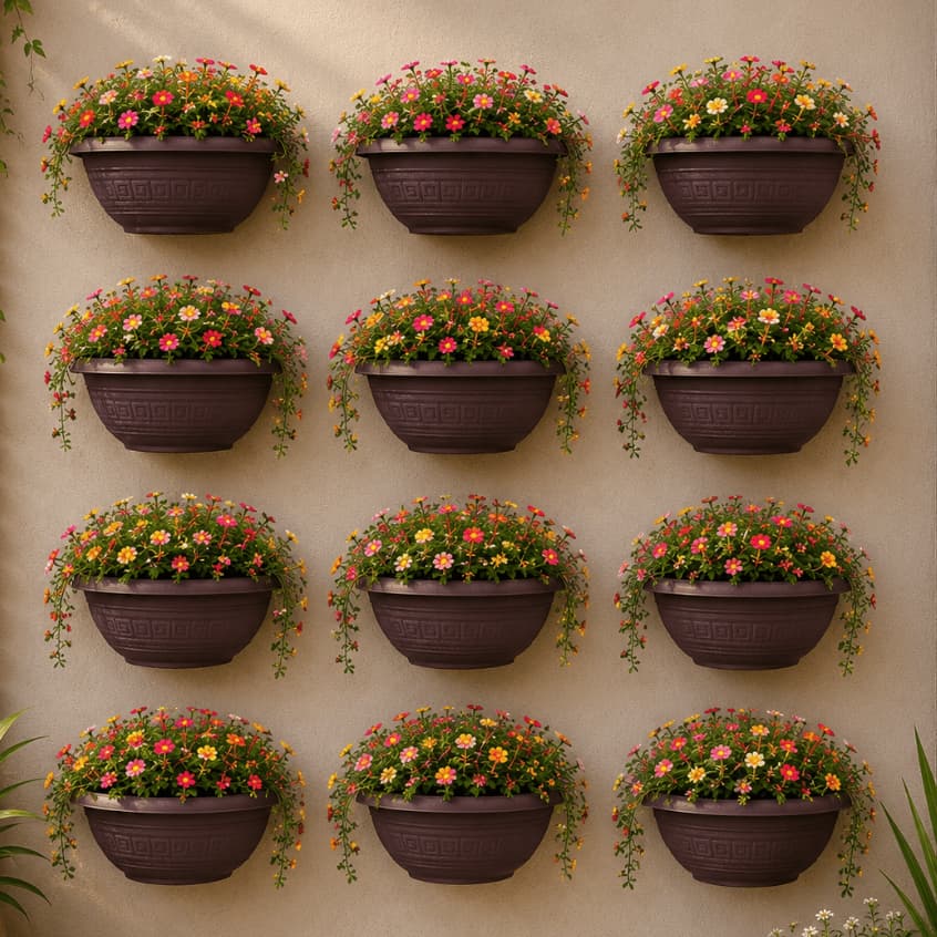Kit 12 Vasos para Plantas Meia Lua Parede 1,7 L Decoração Casa Jardim